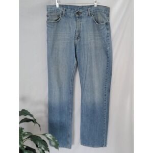 Perry Ellis Mens Straight Leg Jeans Light Wash Blue Denim 36x32